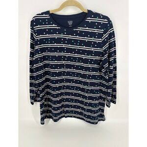 Kim Rogers Perfectly Soft Striped Polka Dot Top - Women's‎ Large